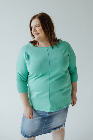 SHORT SLEEVE SEAM SWEATER IN SPRING AQUAMARINE - Love Marlow