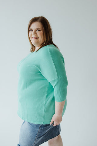 SHORT SLEEVE SEAM SWEATER IN SPRING AQUAMARINE - Love Marlow