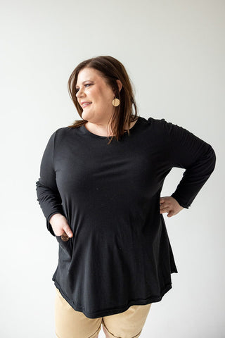 SINGLE POCKET TUNIC WITH RAW HEMS IN BLACK - Love Marlow