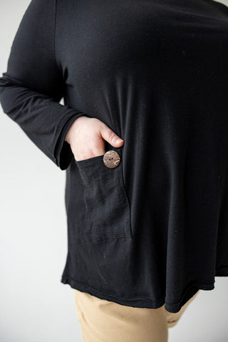SINGLE POCKET TUNIC WITH RAW HEMS IN BLACK - Love Marlow