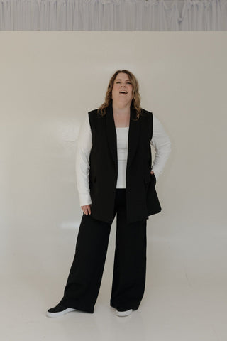 SLEEVELESS BLAZER VEST IN BLACK - Love Marlow