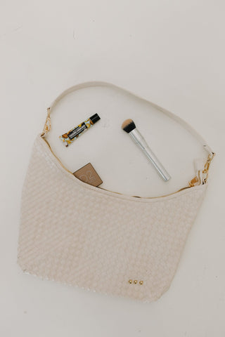SLOUCHY WOVEN SHOULDER BAG CHIC CHAIN STRAP PURSE IN CREAM - Love Marlow