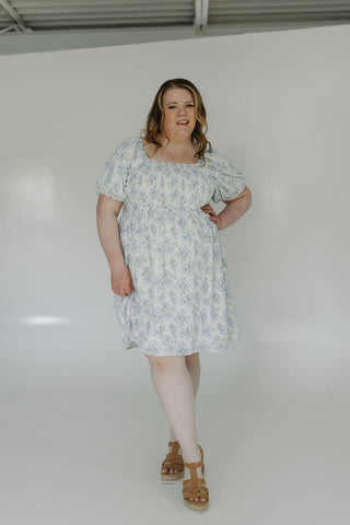 SMOCKED BODICE BUBBLE SLEEVE DRESS IN WATERCOLOR FLORAL - Love Marlow
