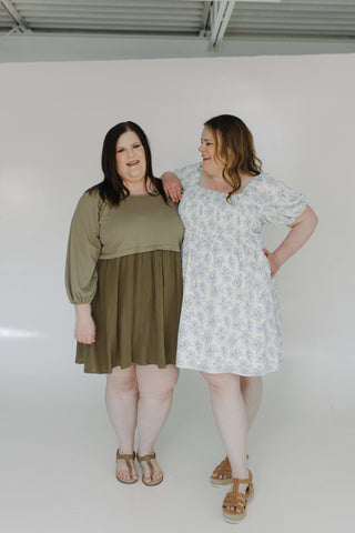 SMOCKED BODICE BUBBLE SLEEVE DRESS IN WATERCOLOR FLORAL - Love Marlow