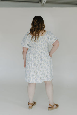 SMOCKED BODICE BUBBLE SLEEVE DRESS IN WATERCOLOR FLORAL - Love Marlow