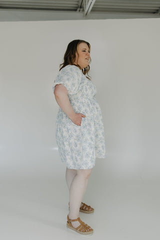 SMOCKED BODICE BUBBLE SLEEVE DRESS IN WATERCOLOR FLORAL - Love Marlow