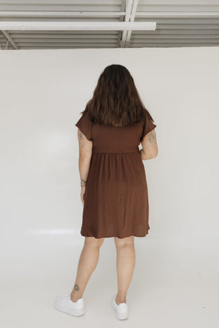SMOCKED BODICE KNEE LENGTH DRESS WITH FLUTTER SLEEVES - Love Marlow