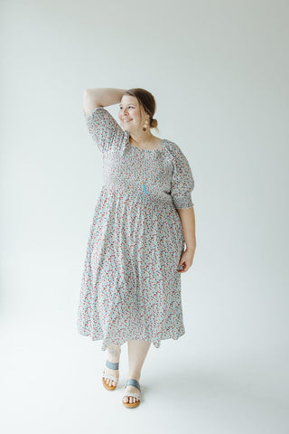 SMOCKED BODICE MIDI - LENGTH DRESS IN INDEPENDENCE - Love Marlow
