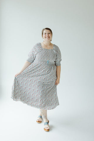 SMOCKED BODICE MIDI - LENGTH DRESS IN INDEPENDENCE - Love Marlow