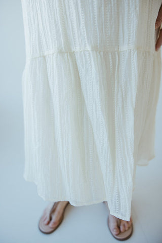 SMOCKED BODICE VERTICAL TEXTURED DRESS IN BUTTERCREAM - Love Marlow