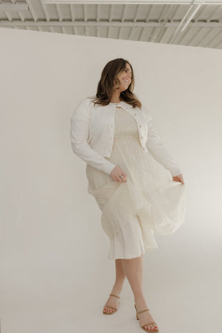 SMOCKED BODICE VERTICAL TEXTURED DRESS IN BUTTERCREAM - Love Marlow