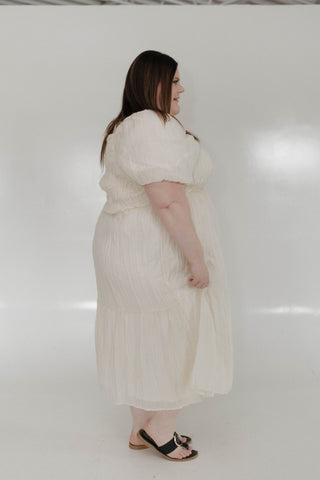 SMOCKED BODICE VERTICAL TEXTURED DRESS IN BUTTERCREAM - Love Marlow