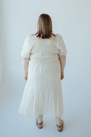 SMOCKED BODICE VERTICAL TEXTURED DRESS IN BUTTERCREAM - Love Marlow