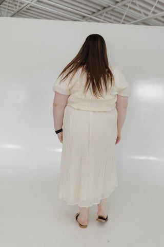 SMOCKED BODICE VERTICAL TEXTURED DRESS IN BUTTERCREAM - Love Marlow