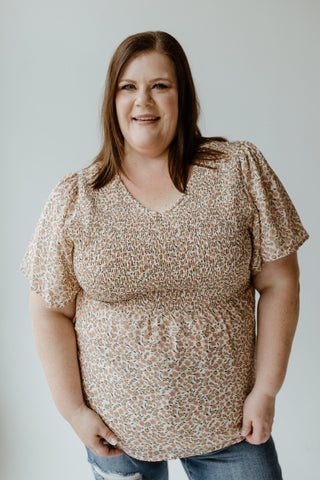 SMOCKED FLORAL PEPLUM BLOUSE - Love Marlow