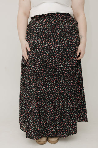 Smocked Waist Tiered Maxi Skirt – Cherry Noir - Love Marlow