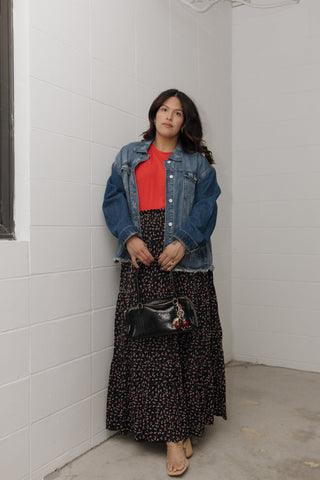 Smocked Waist Tiered Maxi Skirt – Cherry Noir - Love Marlow