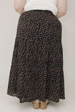Smocked Waist Tiered Maxi Skirt – Cherry Noir - Love Marlow