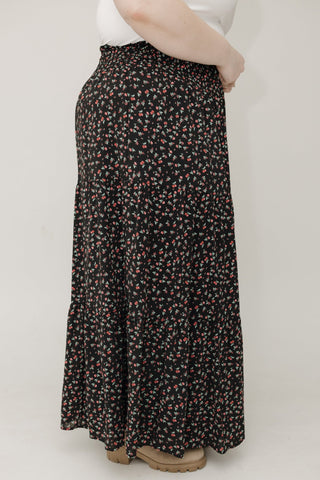 Smocked Waist Tiered Maxi Skirt – Cherry Noir - Love Marlow