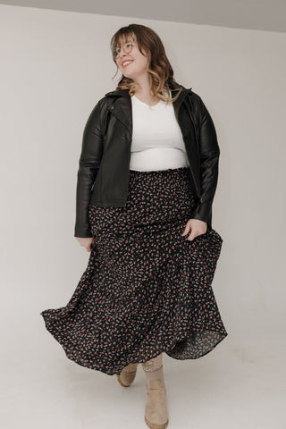 Smocked Waist Tiered Maxi Skirt – Cherry Noir - Love Marlow