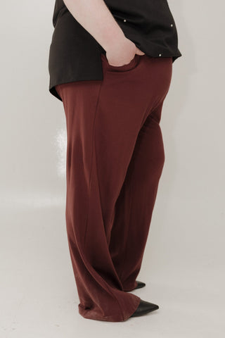 Soft Jersey Wide - Leg Trousers – Rich Burgundy Wine in Petite - Love Marlow