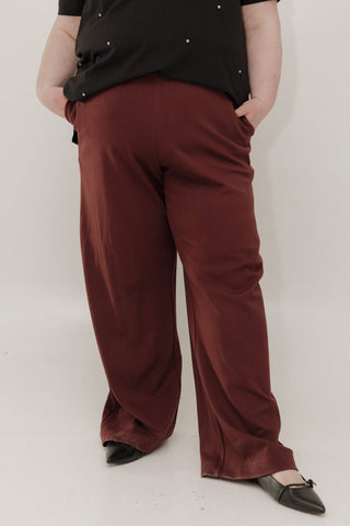 Soft Jersey Wide - Leg Trousers – Rich Burgundy Wine in Petite - Love Marlow