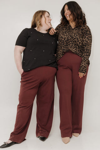 Soft Jersey Wide - Leg Trousers – Rich Burgundy Wine in Tall - Love Marlow