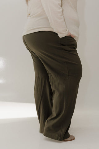 Soft Jersey Wide - Leg Trousers – RIch Olive in Petite - Love Marlow
