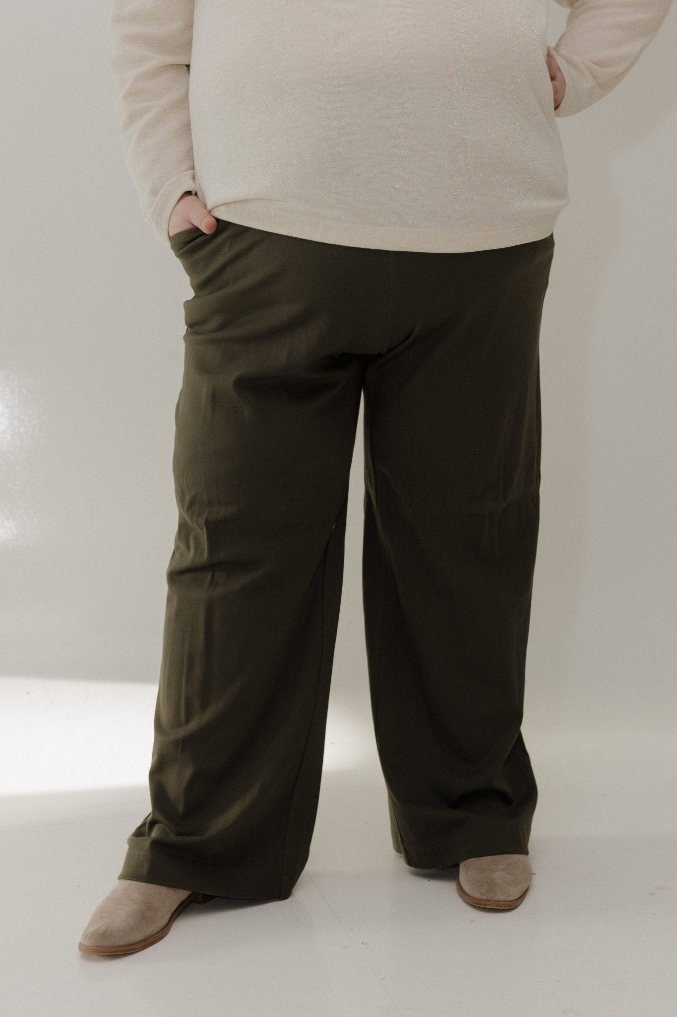Soft Jersey Wide - Leg Trousers – RIch Olive in Petite - Love Marlow