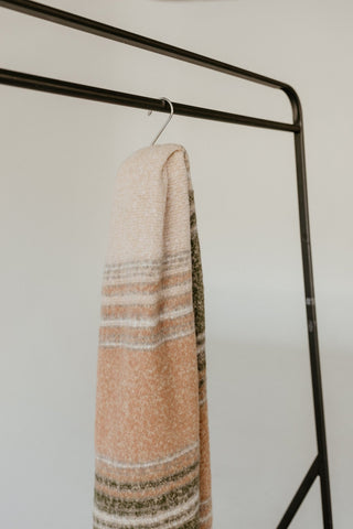 SOFT NUBBY SCARF WITH FRINGE IN PINK AND GREEN - Love Marlow