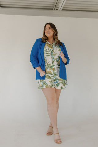 Solid Chiffon Collared Blazer – Plus Size Ruched Sleeve Blazer - Love Marlow