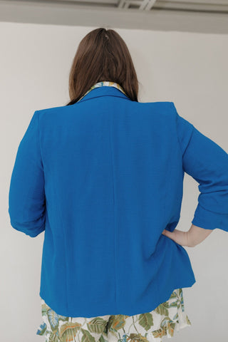 Solid Chiffon Collared Blazer – Plus Size Ruched Sleeve Blazer - Love Marlow