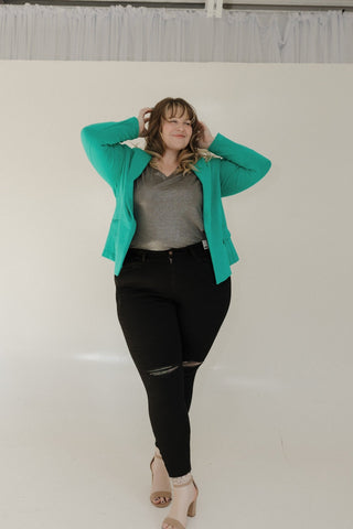 SOLID KNIT BLAZER IN EMERALD CITY - Love Marlow