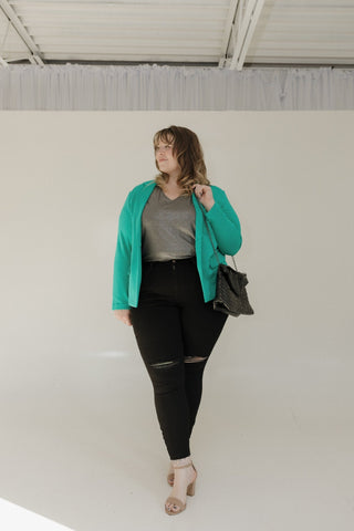 SOLID KNIT BLAZER IN EMERALD CITY - Love Marlow