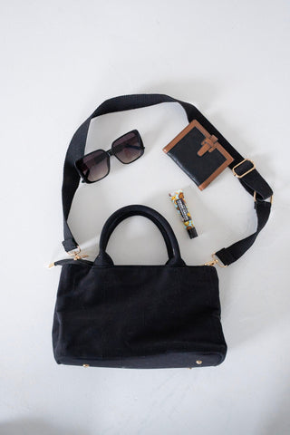 SOLID MEDIUM CANVAS TOTE BAG IN BLACK - Love Marlow