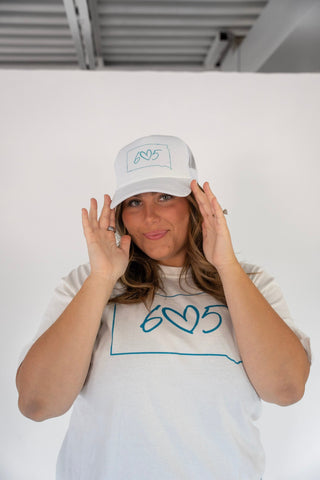 South Dakota 605 White Mesh Trucker Hat - Love Marlow