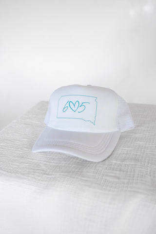 South Dakota 605 White Mesh Trucker Hat - Love Marlow
