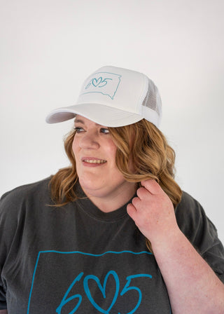 South Dakota 605 White Mesh Trucker Hat - Love Marlow
