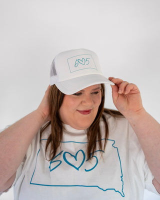 South Dakota 605 White Mesh Trucker Hat - Love Marlow