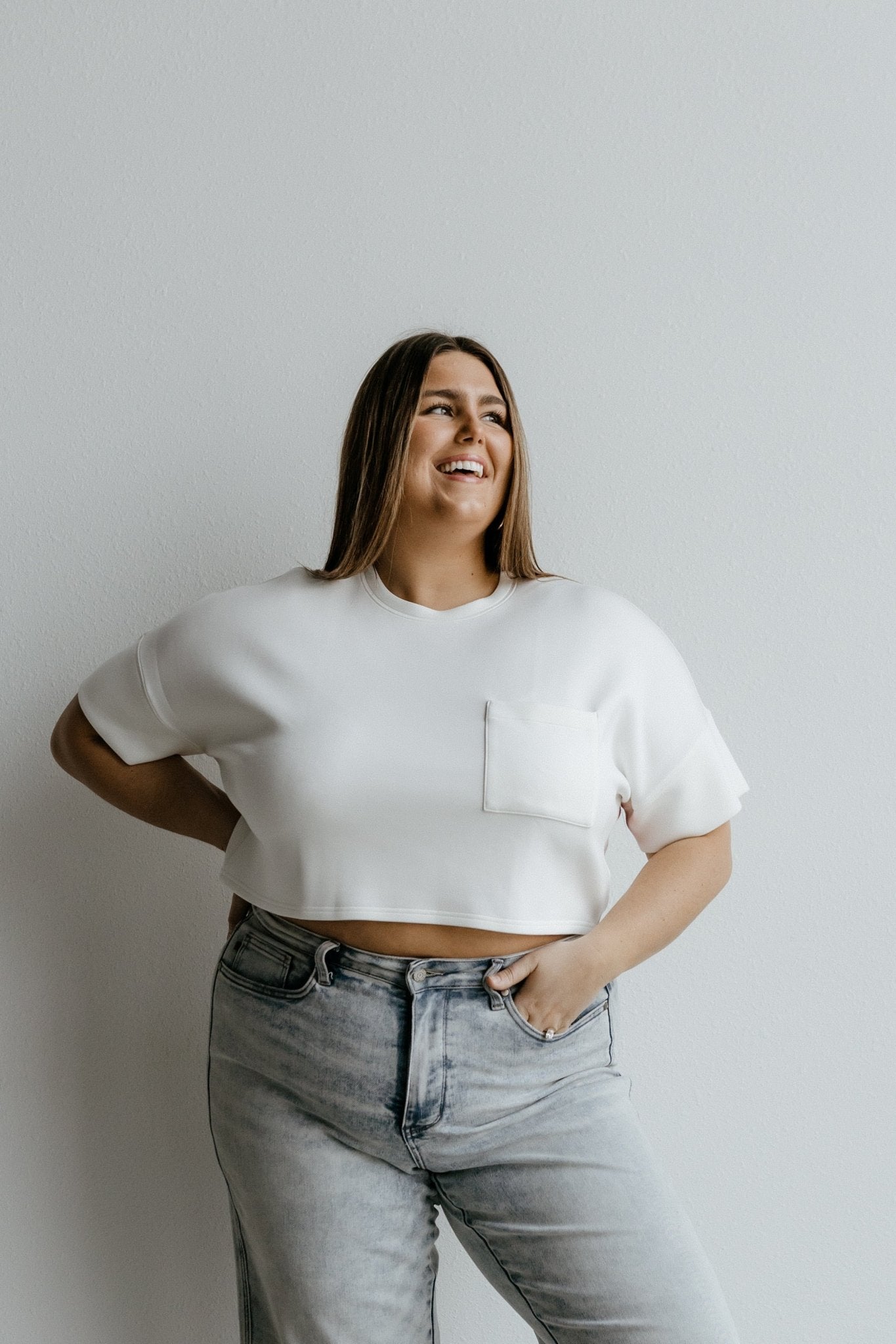 Spanx® AIRESSENTIALS CROPPED POCKET TEE IN POWDER - Love Marlow