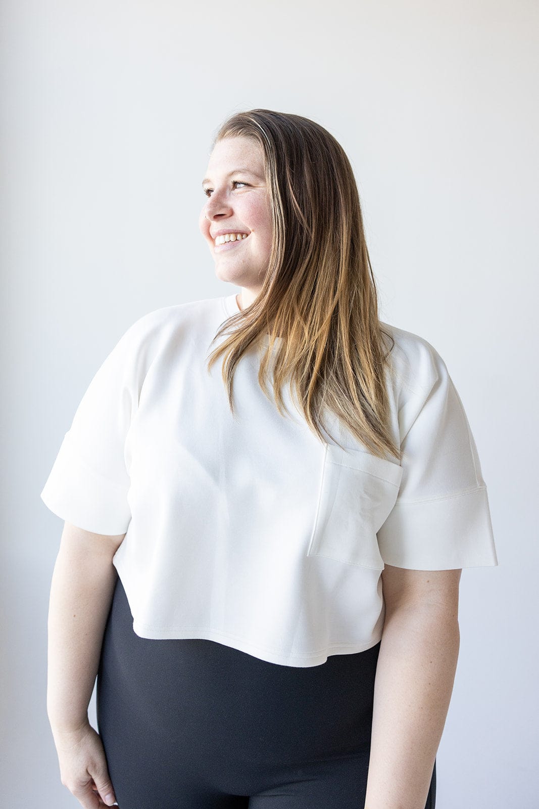 Spanx® AIRESSENTIALS CROPPED POCKET TEE IN POWDER - Love Marlow