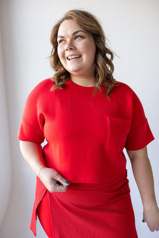 Spanx® AIRESSENTIALS CROPPED POCKET TEE IN SPANX RED - Love Marlow