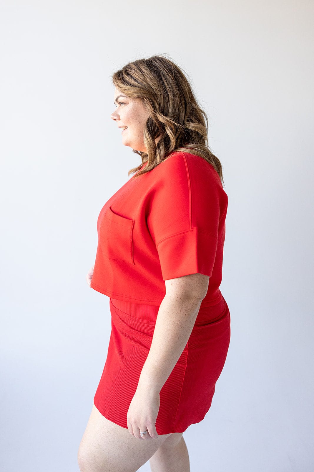 Spanx® AIRESSENTIALS CROPPED POCKET TEE IN SPANX RED - Love Marlow