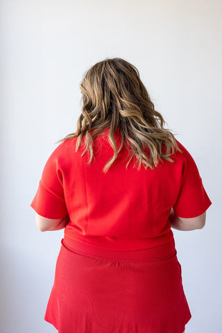 Spanx® AIRESSENTIALS CROPPED POCKET TEE IN SPANX RED - Love Marlow