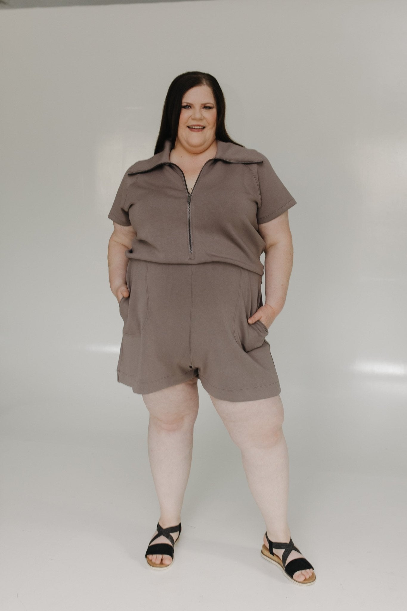 SPANX® AirEssentials Half - Zip Jumpsuit in Smoke - Love Marlow