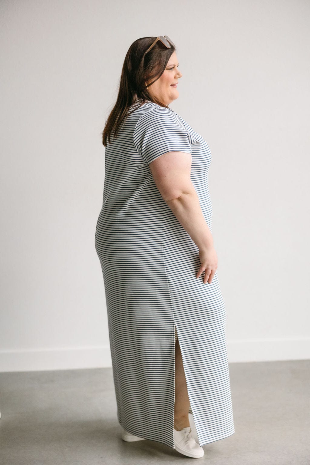 Spanx® AIRESSENTIALS Maxi Dress in Faded Indigo Stripe - Love Marlow
