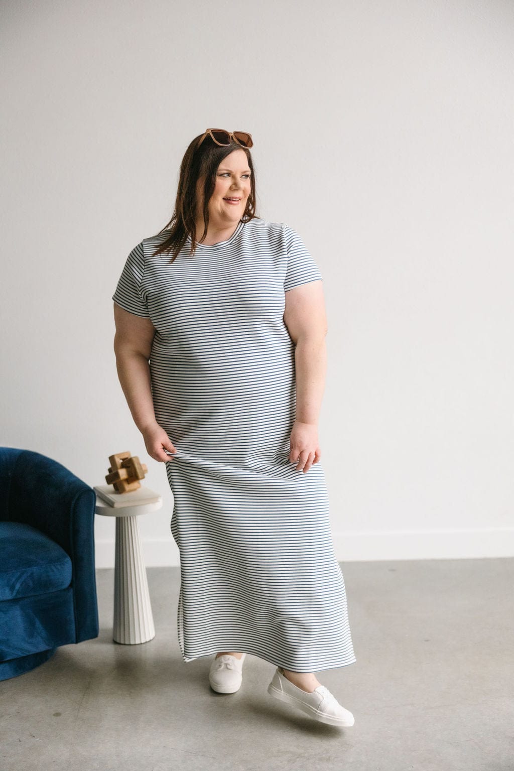 Spanx® AIRESSENTIALS Maxi Dress in Faded Indigo Stripe - Love Marlow