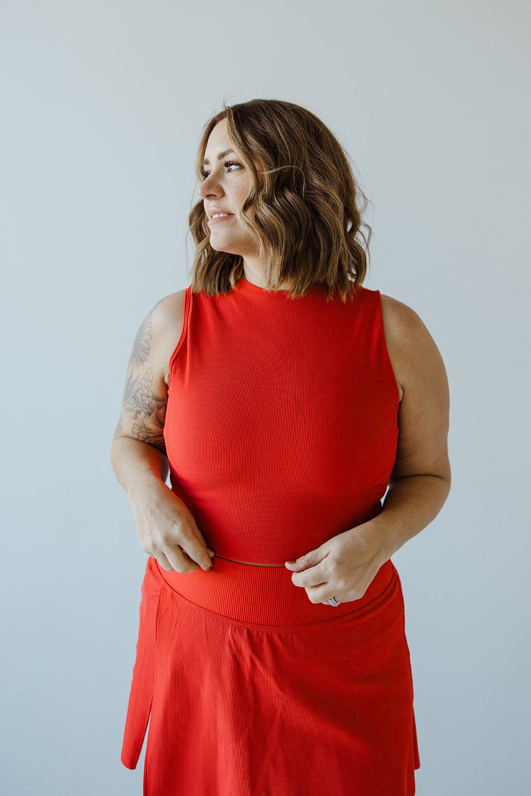 Spanx® Contour Rib Mock Neck Crop Top in Spanx Red - Love Marlow