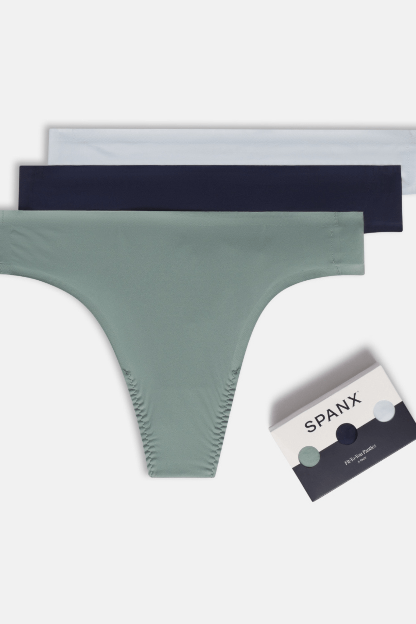 Spanx® Fit - To - You Thong 3 - Pack Box in Fern, Timeless Navy, & Sky - Love Marlow