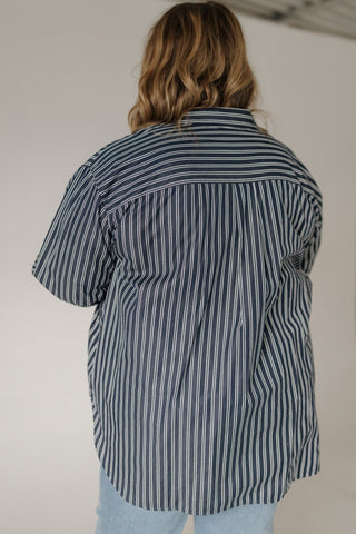 SPANX® Poplin Oversized Button-Up Shirt – Timeless Navy & White - Love Marlow